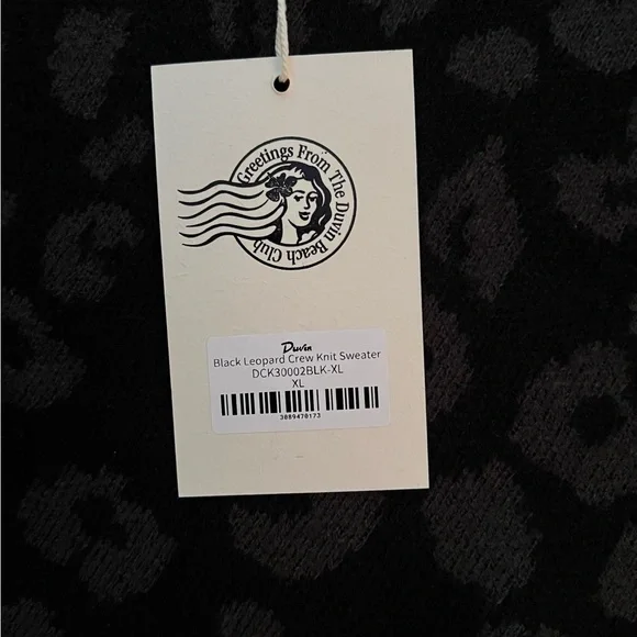 DUVIN MEN’S BLACK LEOPARD CREW KNIT SWEATER